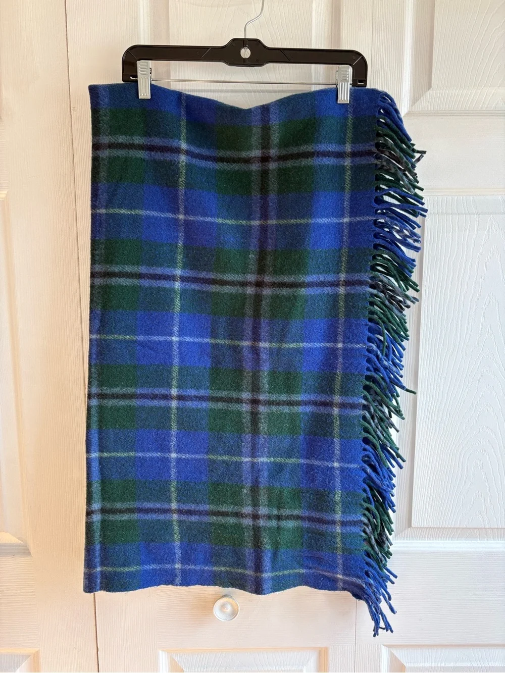 Border Tweeds Royal Mile Scotland Blue Plaid Tartan Wool Rug Blanket Scarf shawl